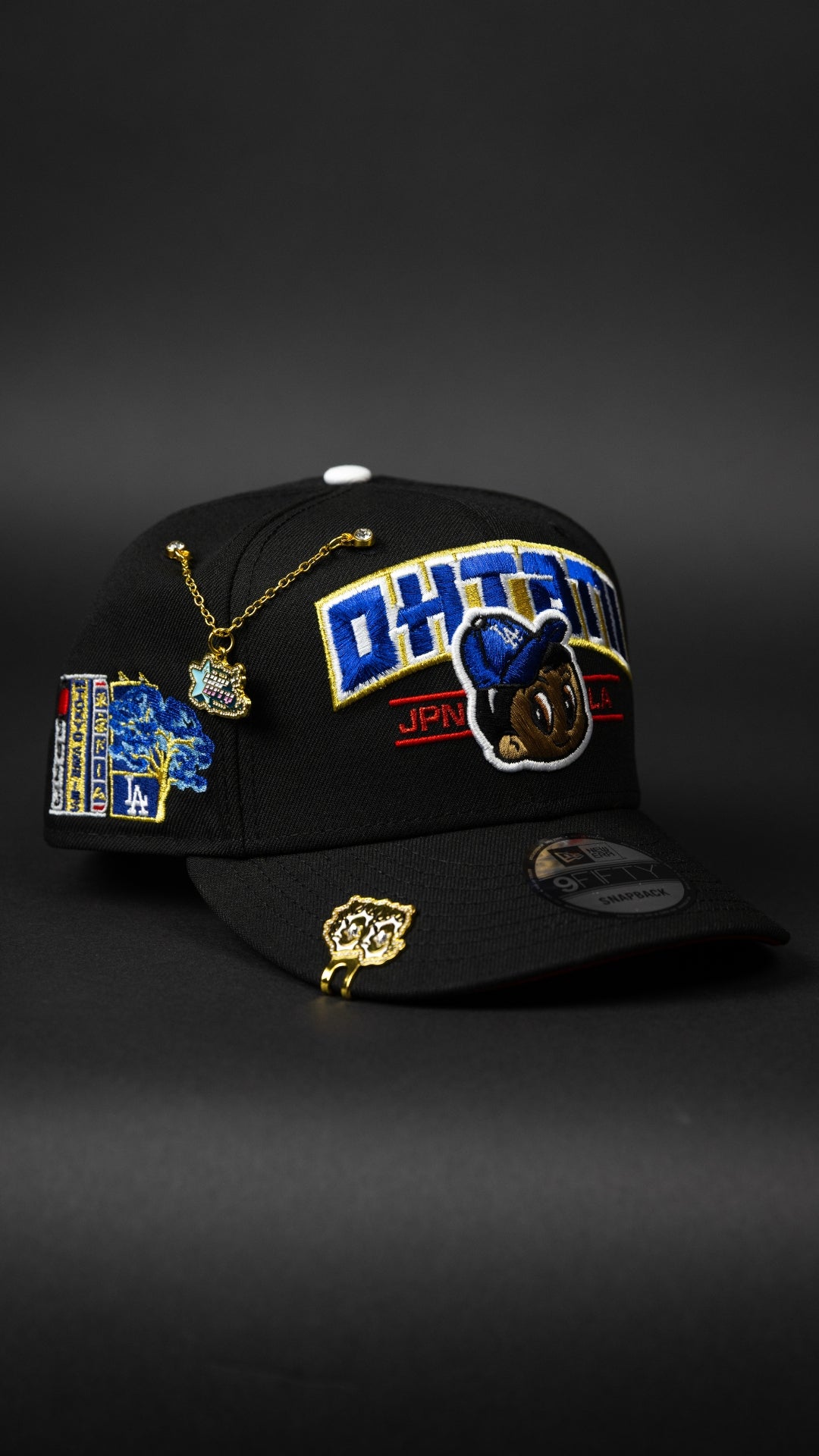 NEW ERA EXCLUSIVE 9FIFTY BLACK LOS ANGELES DODGERS SNAPBACK W/ SHOHEI OHTANI SCRIPT + JAPANESE BLUE BOLOSSOM SIDE PATCH