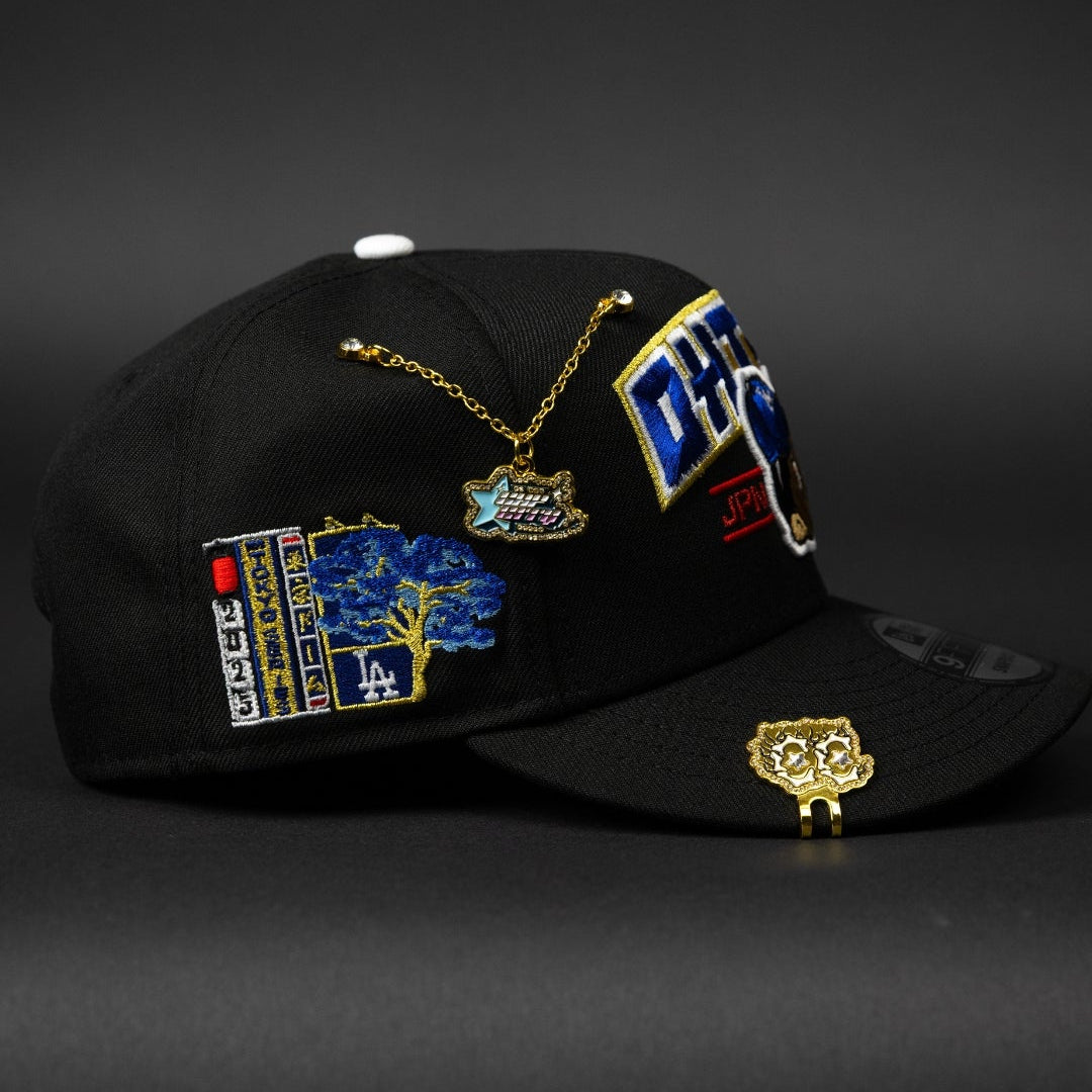 NEW ERA EXCLUSIVE 9FIFTY BLACK LOS ANGELES DODGERS SNAPBACK W/ SHOHEI OHTANI SCRIPT + JAPANESE BLUE BOLOSSOM SIDE PATCH