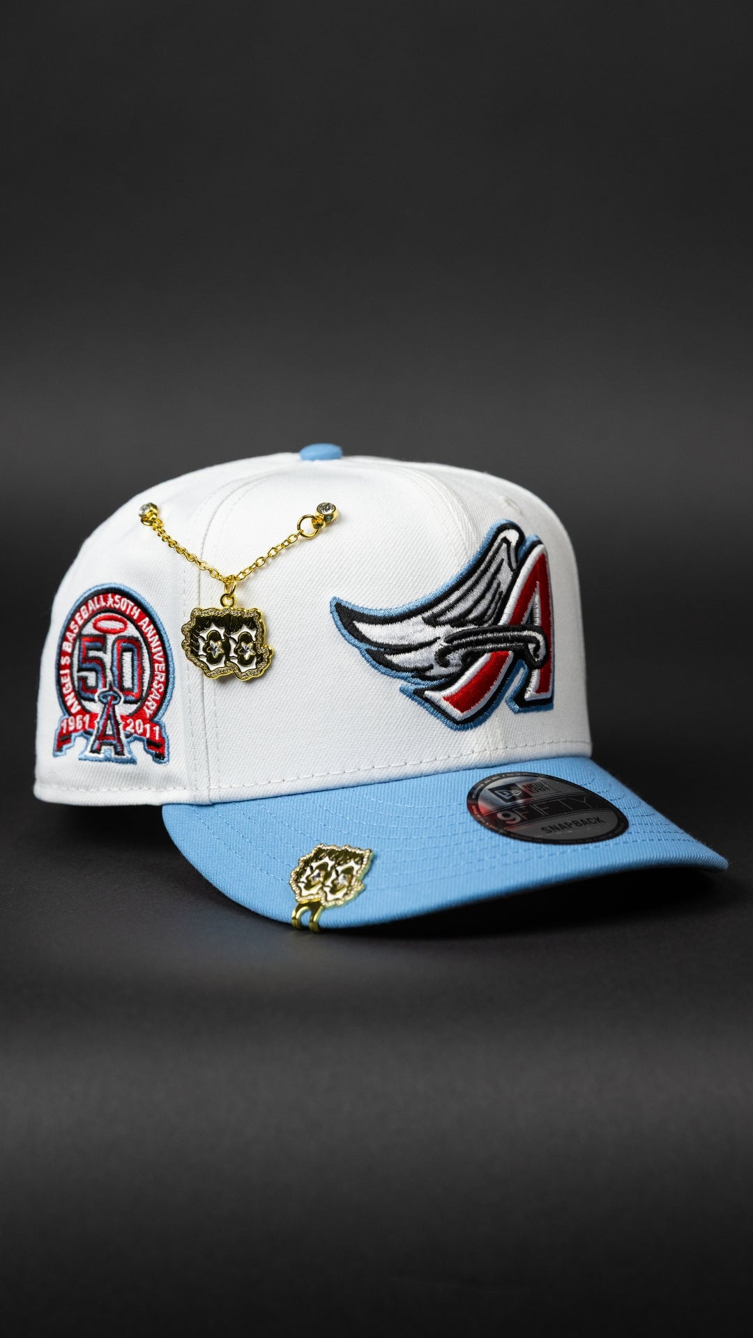 NEW ERA EXCLUSIVE 9FIFTY PEARL WHITE ANAHEIM ANGELS SNAPBACK W/ 50TH ANNIVERSARY SIDE PATCH