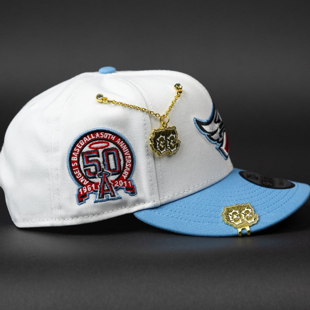 NEW ERA EXCLUSIVE 9FIFTY PEARL WHITE ANAHEIM ANGELS SNAPBACK W/ 50TH ANNIVERSARY SIDE PATCH