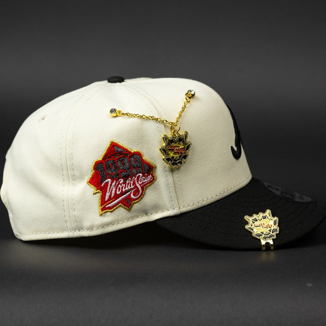 NEW ERA EXCLUSIVE 9FIFTY CHROME/ BLACK ATLANTA BRAVES SNAPBACK W/ RED ROSES + 1999 WORLD SERIES SIDE PATCH