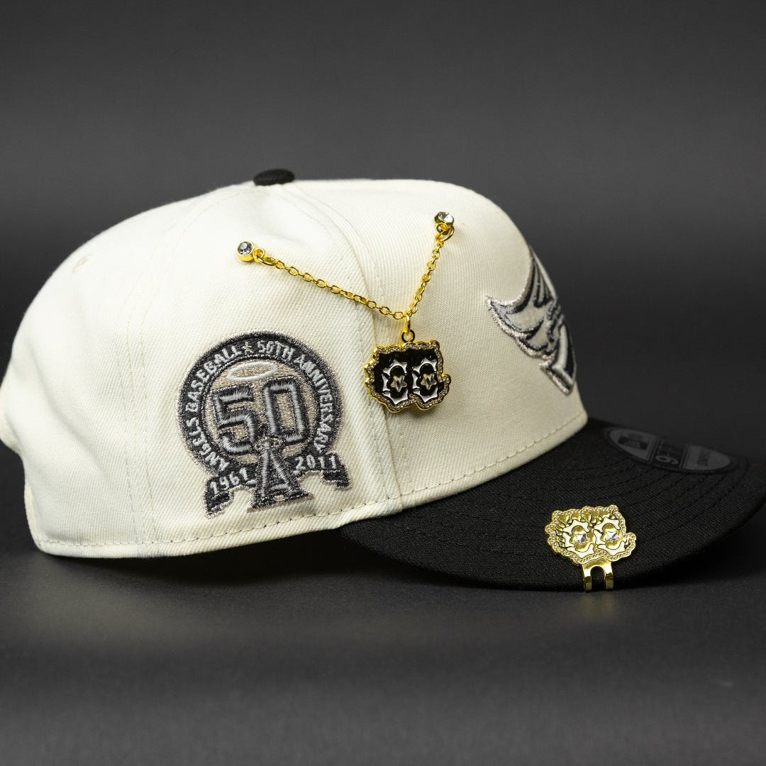 NEW ERA EXCLUSIVE 9FIFTY CHROME/ BLACK ANAHEIM ANGELS SNAPBACK W/ 50TH ANNIVERSARY SIDE PATCH