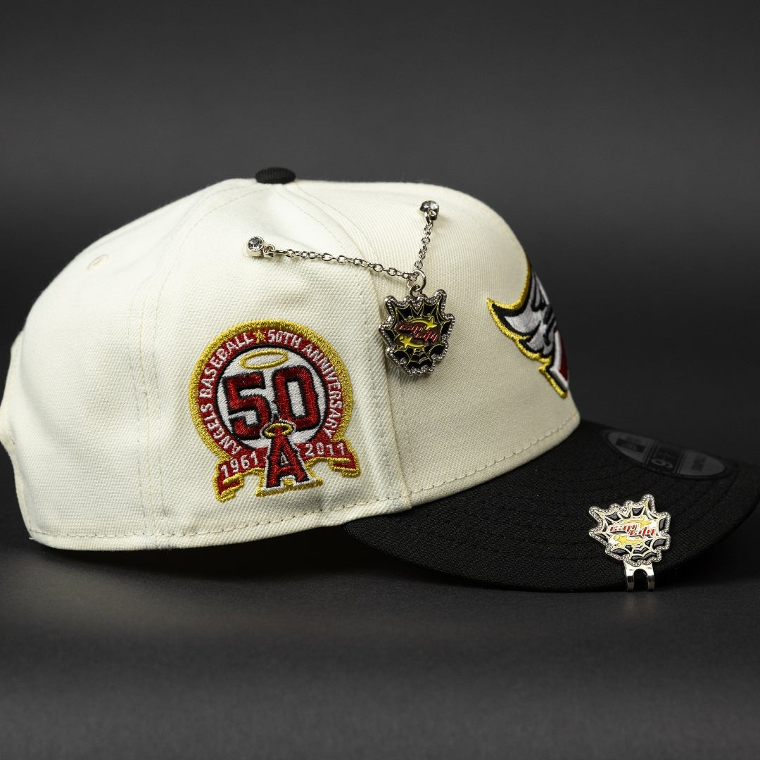 NEW ERA EXCLUSIVE 9FIFTY CHROME/ BLACK ANAHEIM ANGELS SNAPBACK W/ 50TH ANNIVERSARY SIDE PATCH