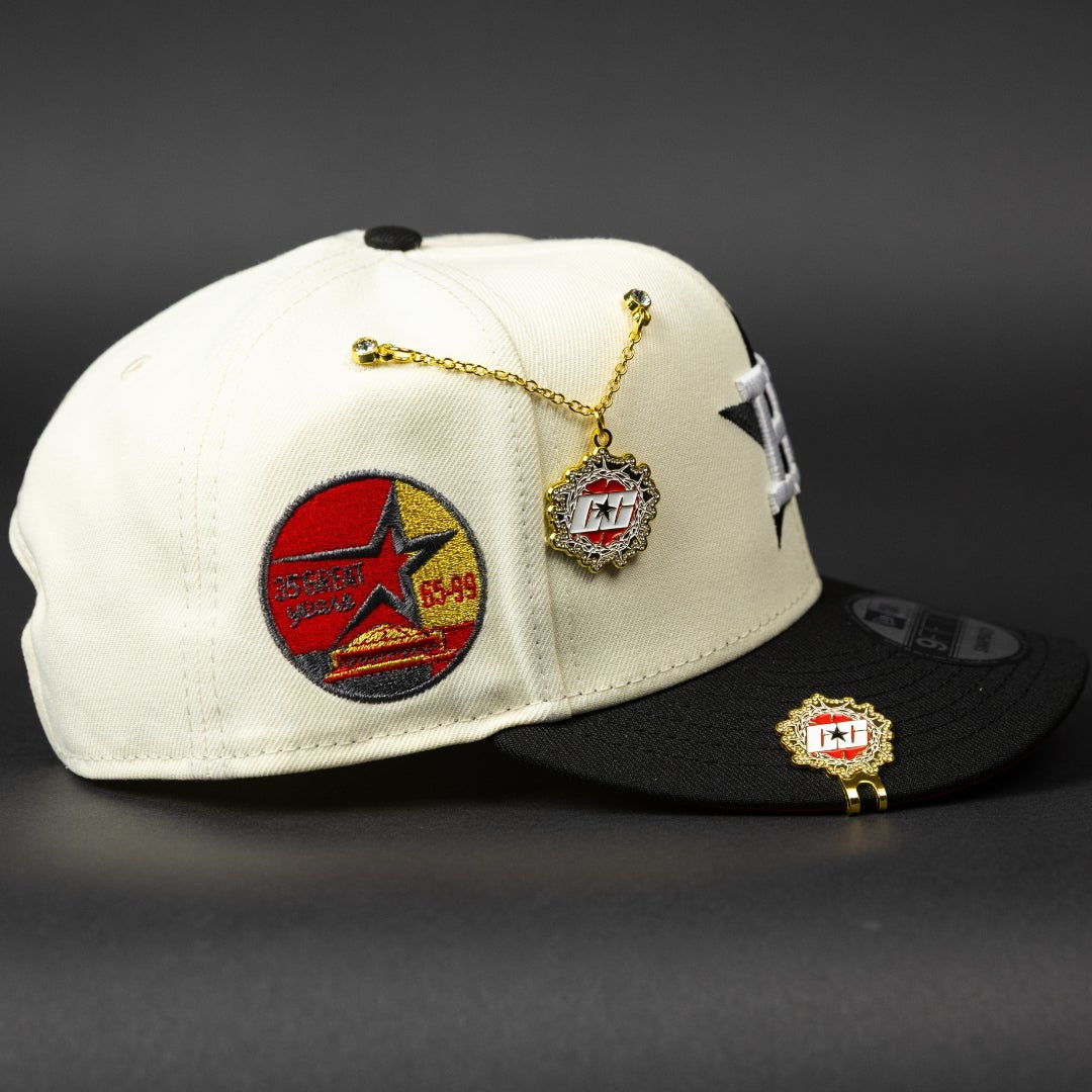 NEW ERA EXCLUSIVE 9FIFTY CHROME/ BLACK HOUSTON ASTROS SNAPBACK W/ RED ROSE + 35TH ANNIVERSARY SIDE PATCH