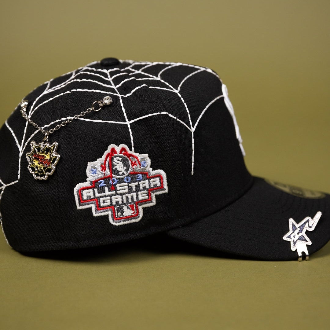 NEW ERA EXCLUSIVE 9FIFTY A-FRAME BLACK CHICAGO WHITE SOX SNAPBACK W/ SPIDER WEB + 2003 ALL STAR GAME SIDE PATCH
