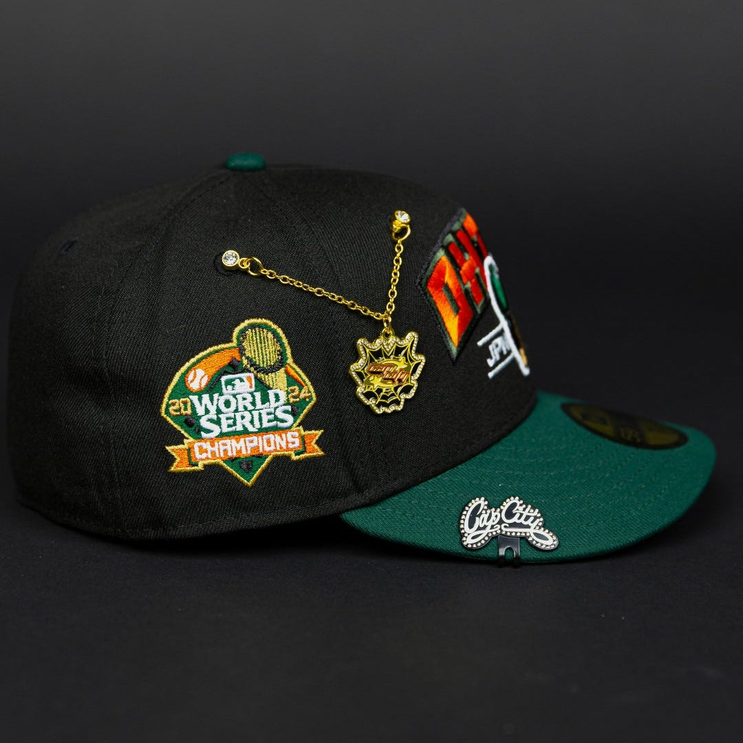NEW ERA EXCLUSIVE 59FIFTY BLACK/ FOREST GREEN LOS ANGELES DODGERS 'SHOHEI OHTANI" W/ WORLD SERIES CHAMPIONS SIDE PATCH