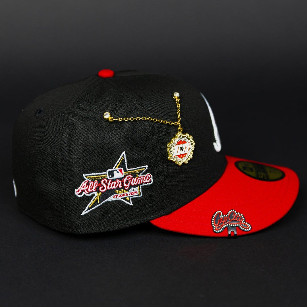 NEW ERA EXCLUSIVE 59FIFTY BLACK/ RED ATLANTA BRAVES W/ ALL STAR GAME SIDE PATCH