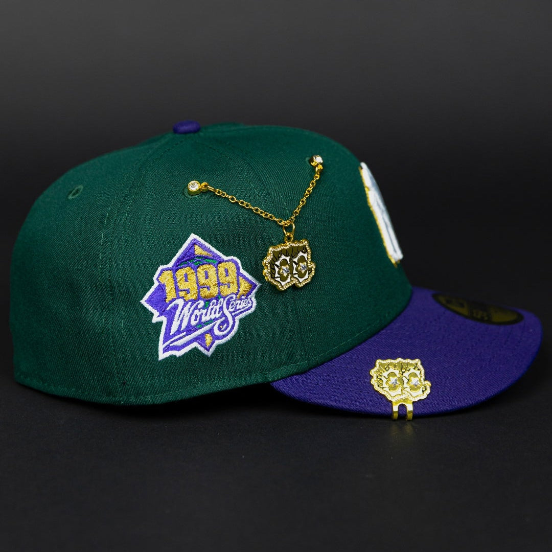 NEW ERA EXCLUSIVE 59FIFTY FOREST GREEN/ PURPLE NEW YORK YANKEES W/ 1999 WORLD SERIES SIDE PATCH