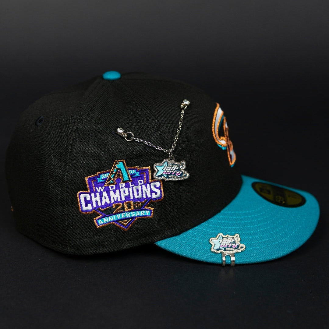 NEW ERA EXCLUSIVE 59FIFTY BLACK/ AQUA BLUE ARIZONA DIAMONDBACKS W/ WORLD CHAMPIONS SIDE PATCH