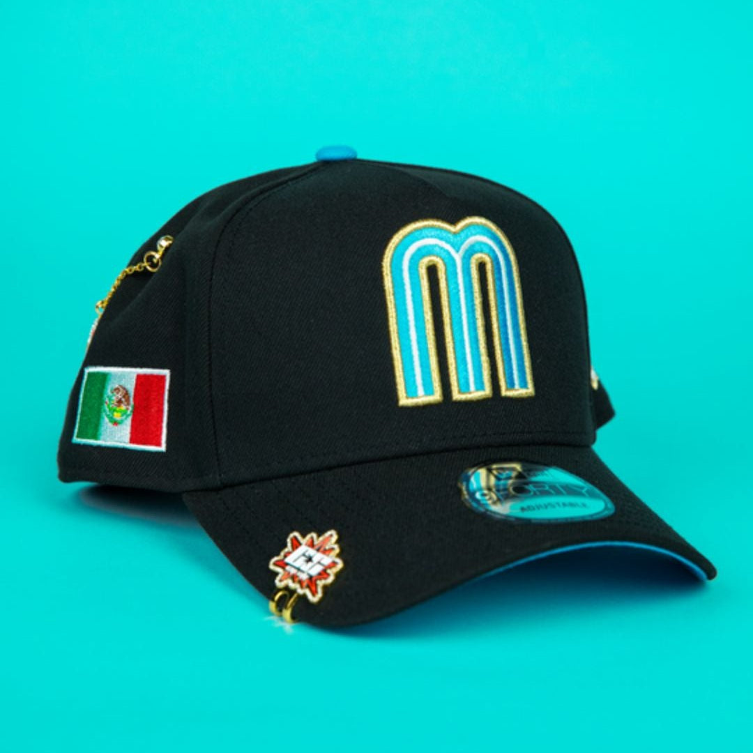 NEW ERA 9FORTY A-FRAME BLACK MEXICO ADJUSTABLE W/ MEXICO FLAG SIDE PATCH