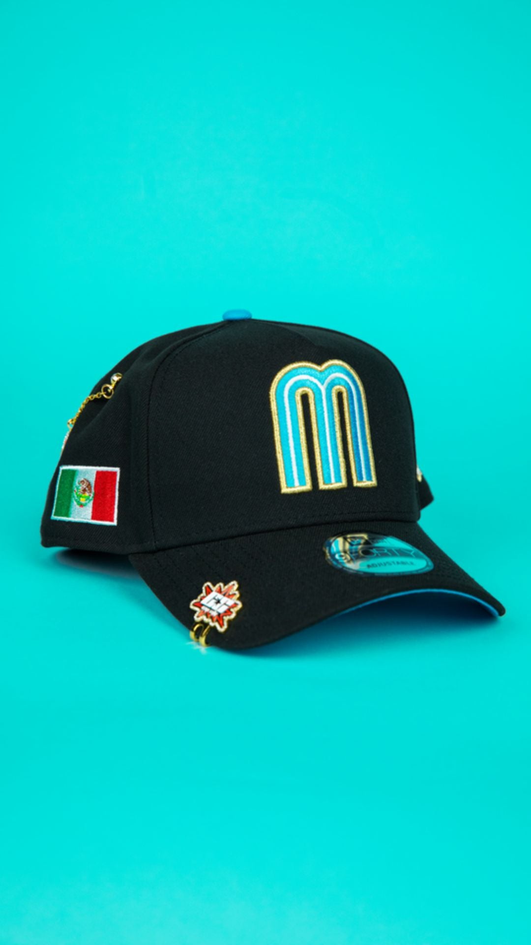 NEW ERA 9FORTY A-FRAME BLACK MEXICO ADJUSTABLE W/ MEXICO FLAG SIDE PATCH
