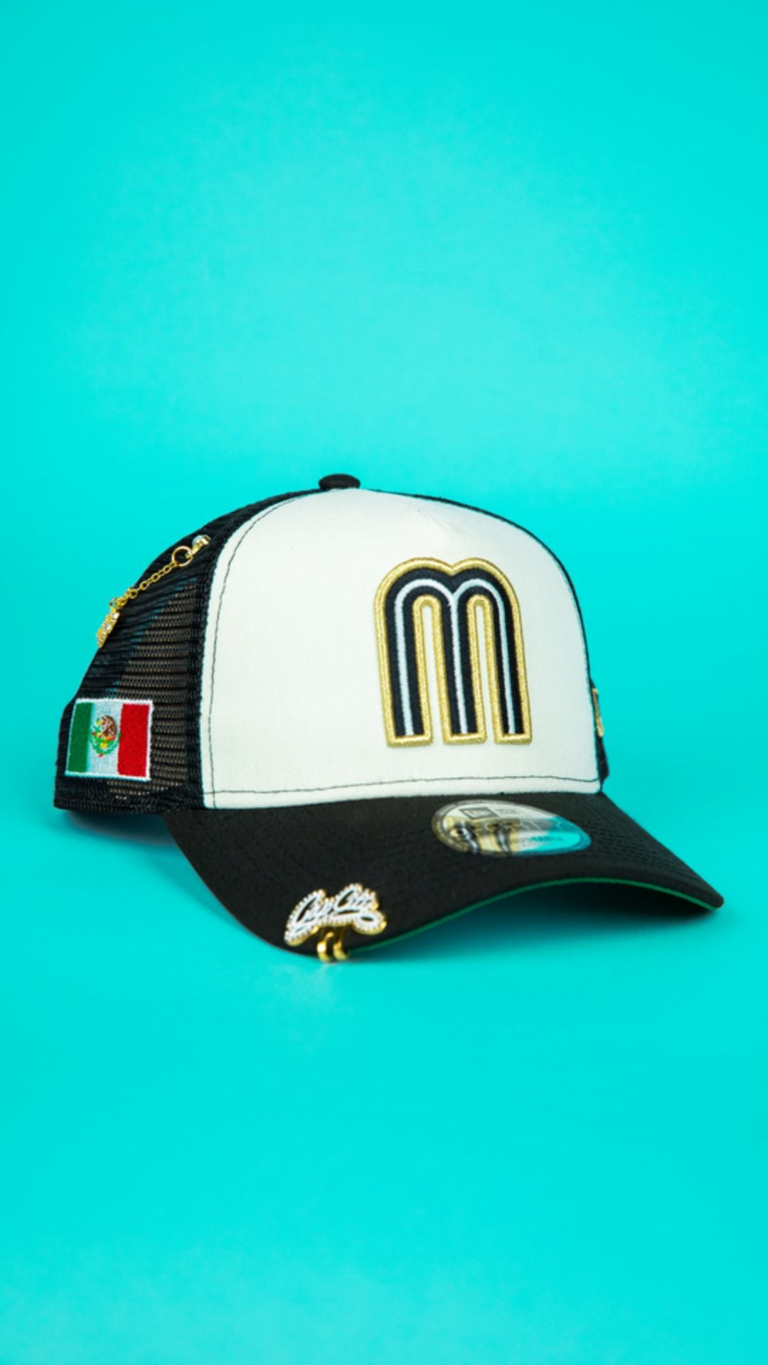 NEW ERA 9FORTY A-FRAME CHROME/ BLACK MEXICO MESHBACK W/ MEXICO FLAG SIDE PATCH
