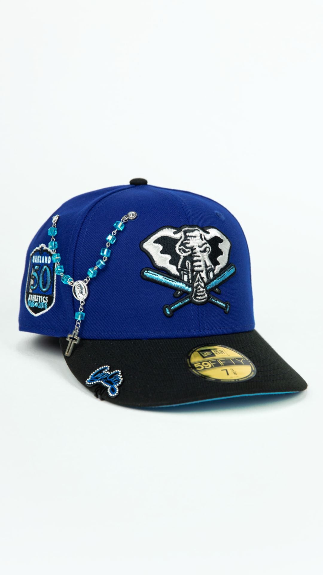 NEW ERA EXCLUSIVE 59FIFTY DARK BLUE/ BLACK OAKLAND ATHLETICS W/ 50TH ANNIVERSARY SIDE PATCH