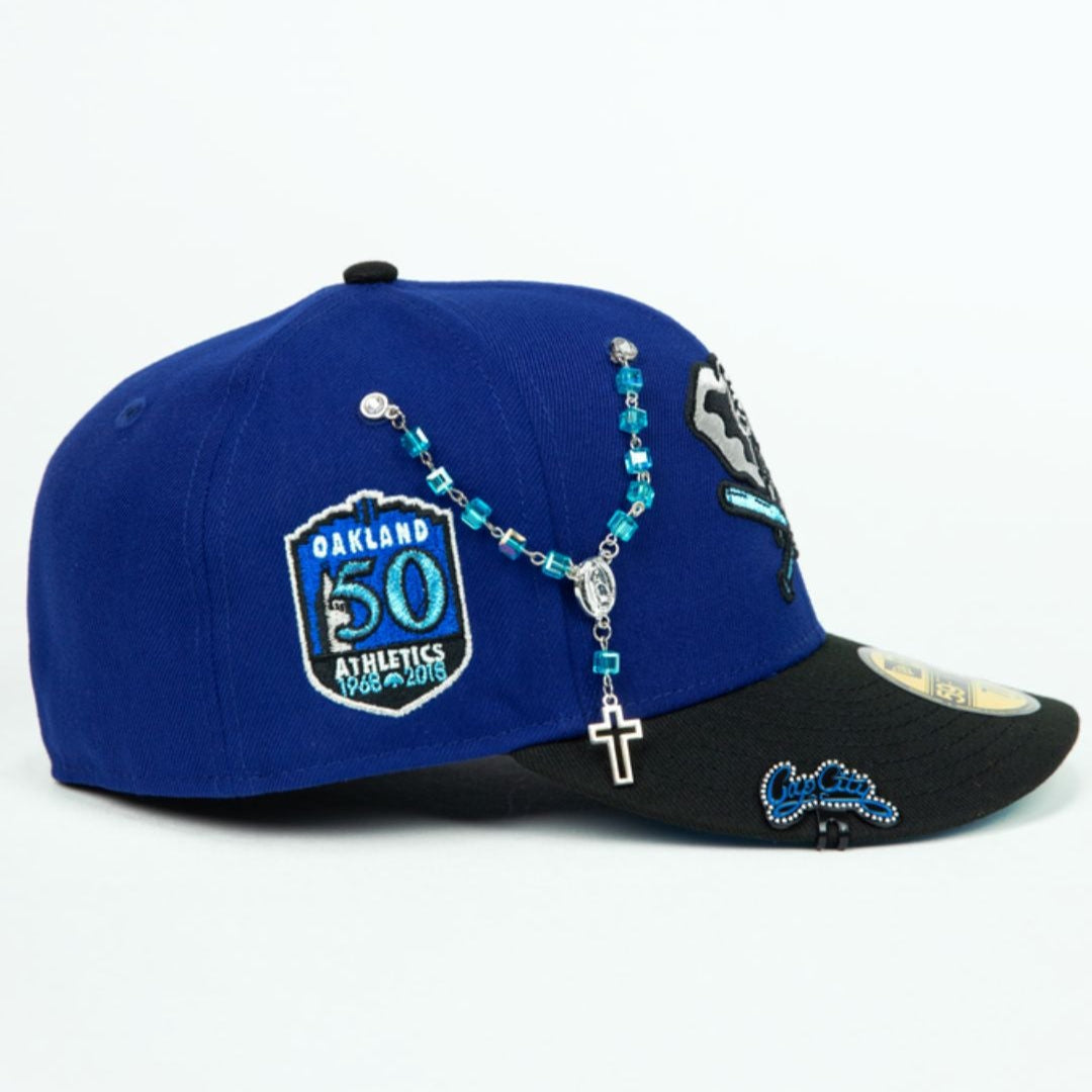 NEW ERA EXCLUSIVE 59FIFTY DARK BLUE/ BLACK OAKLAND ATHLETICS W/ 50TH ANNIVERSARY SIDE PATCH