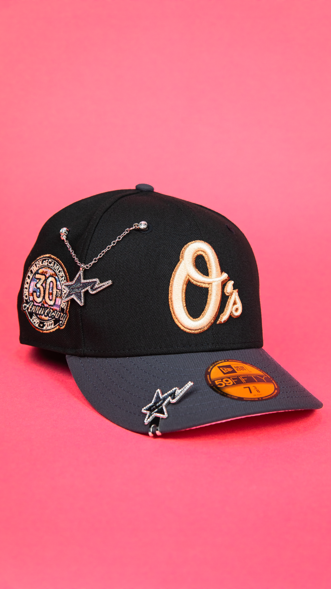 NEW ERA EXCLUSIVE 59FIFTY BLACK/ GREY BALTIMORE ORIOLES W/ 30TH ANNIVERSARY SIDE PATCH