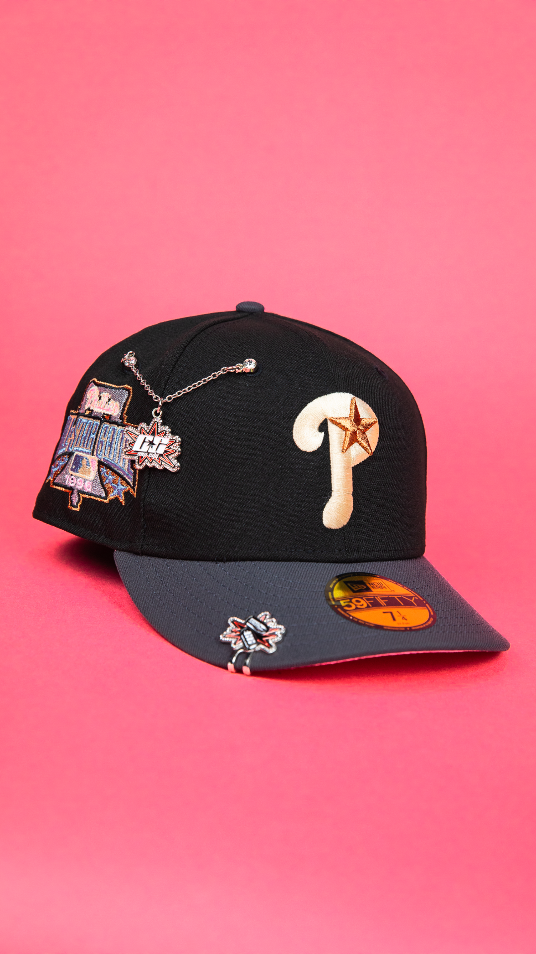 NEW ERA EXCLUSIVE 59FIFTY BLACK/ GREY PHILADELPHIA PHILLIES W/ 1996 ALL STAR GAME SIDE PATCH