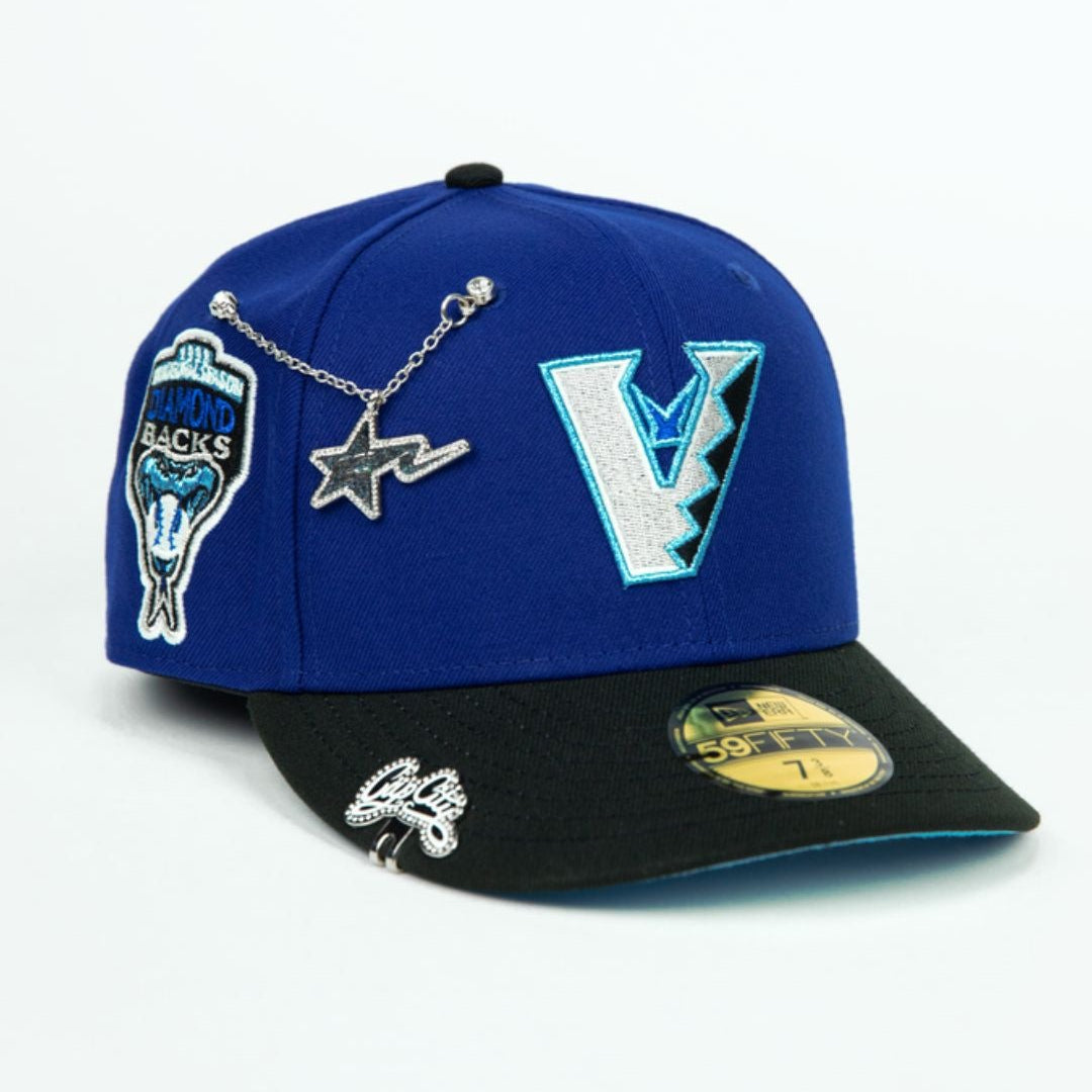 NEW ERA EXCLUSIVE 59FIFTY DARK BLUE/ BLACK UPSIDE DOWN ARIZONA DIAMONDBACKS W/ 1998 INAUGURAL SEASON SIDE PATCH