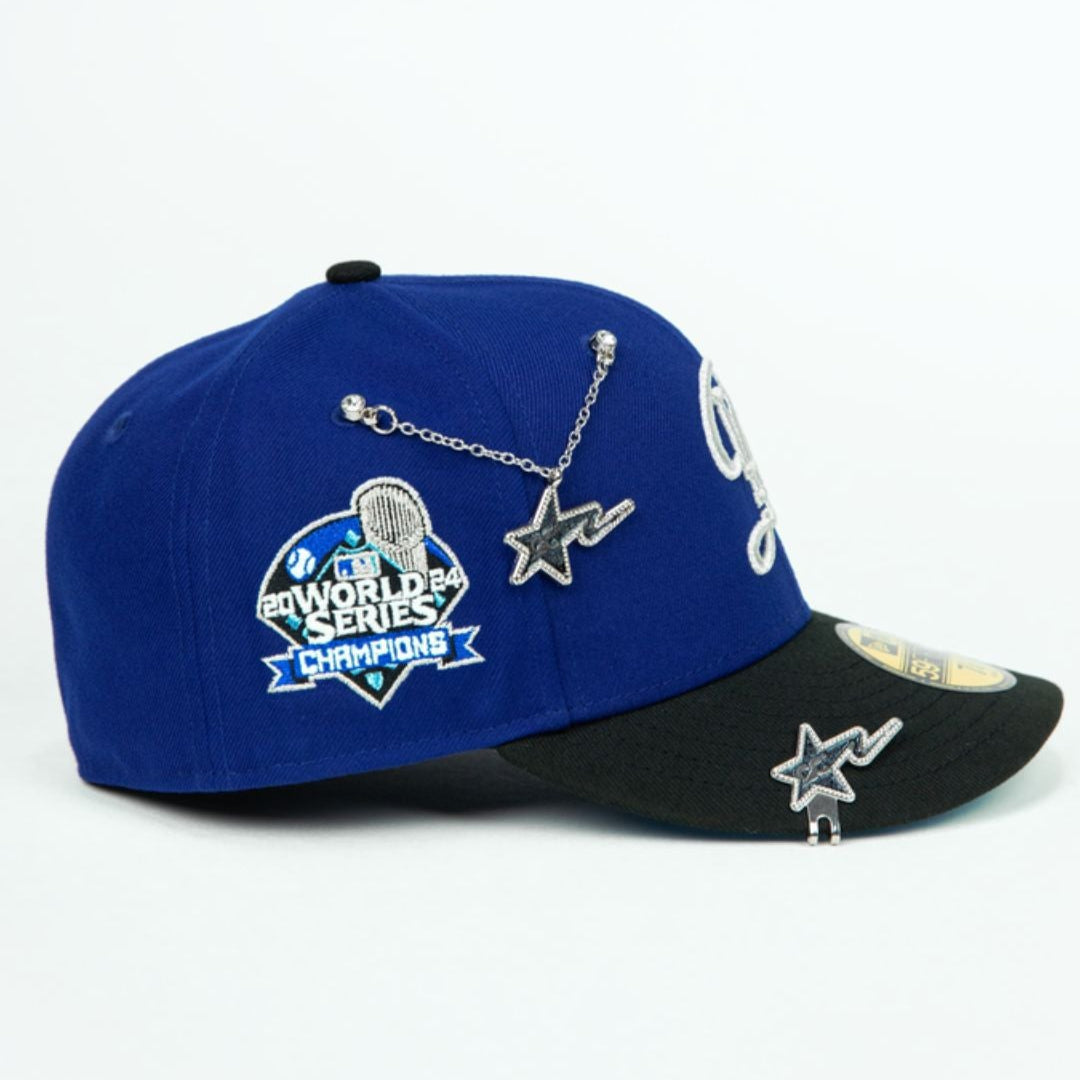 NEW ERA EXCLUSIVE 59FIFTY DARK BLUE/ BLACK LOS ANGELES DODGERS W/ 2024 WORLD SERIES CHAMPIONS SIDE PATCH