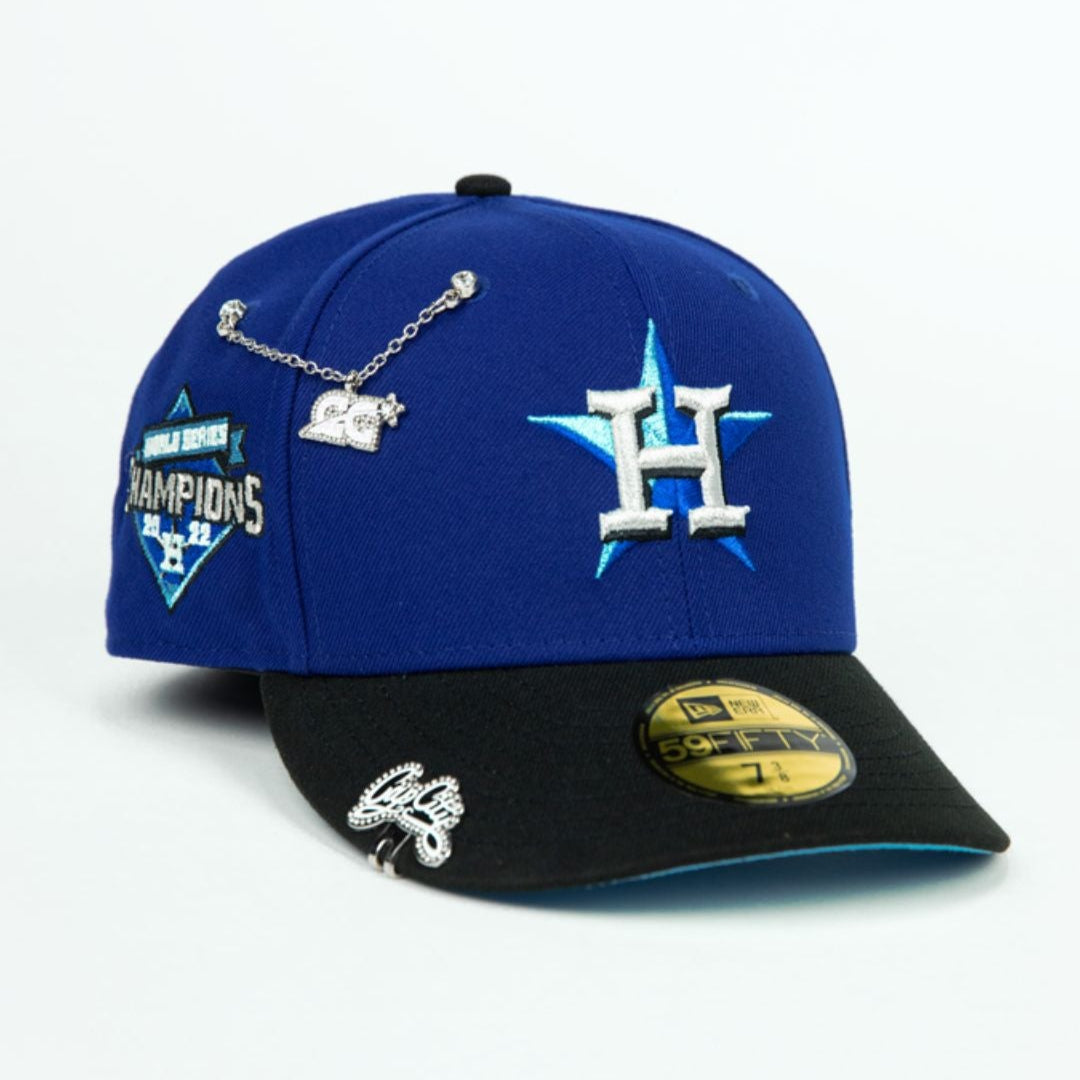 NEW ERA EXCLUSIVE 59FIFTY DARK BLUE/ BLACK HOUSTON ASTROS W/ WORLD SERIES CHAMPIONS SIDE PATCH