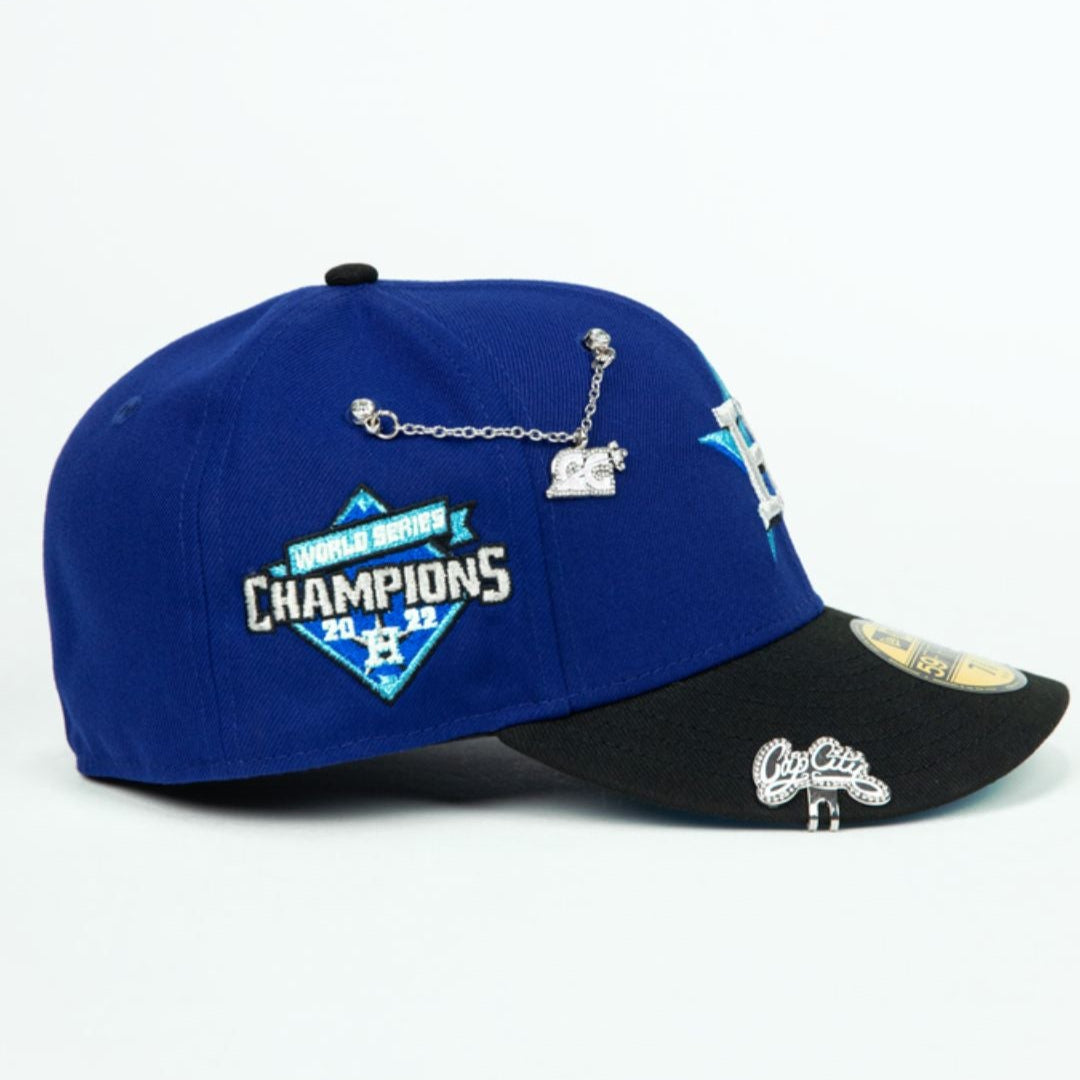 NEW ERA EXCLUSIVE 59FIFTY DARK BLUE/ BLACK HOUSTON ASTROS W/ WORLD SERIES CHAMPIONS SIDE PATCH