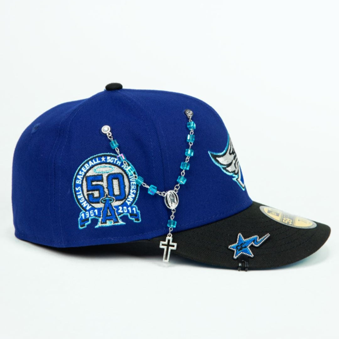 NEW ERA EXCLUSIVE 59FIFTY DARK BLUE/ BLACK ANAHEIM ANGELS W/ 50TH ANNIVERSARY SIDE PATCH