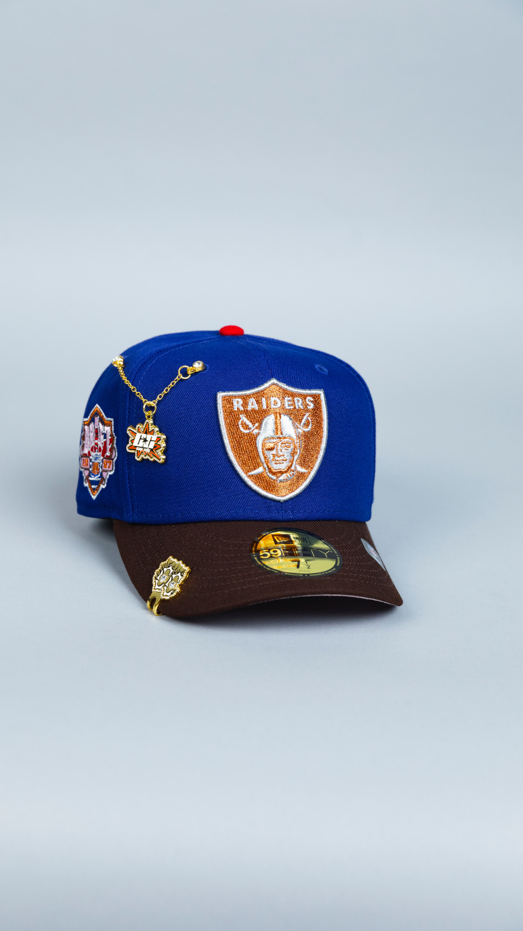 NEW ERA EXCLUSIVE 59FIFTY DARK BLUE/ BROWN LAS VEGAS RAIDERS W/ DRAFT SIDE PATCH