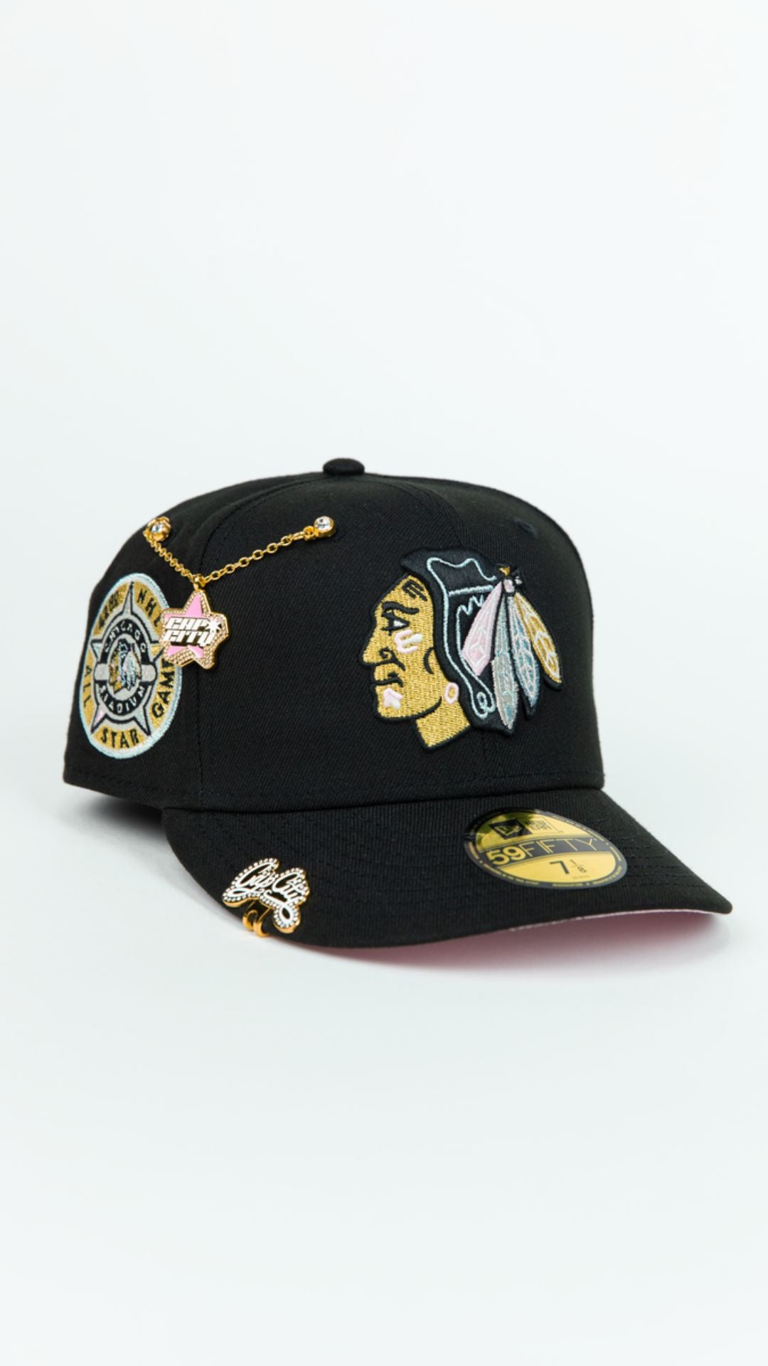 NEW ERA EXCLUSIVE 59FIFTY BLACK CHICAGO BLACKHAWKS W/ ALL STAR GAME SIDE PATCH
