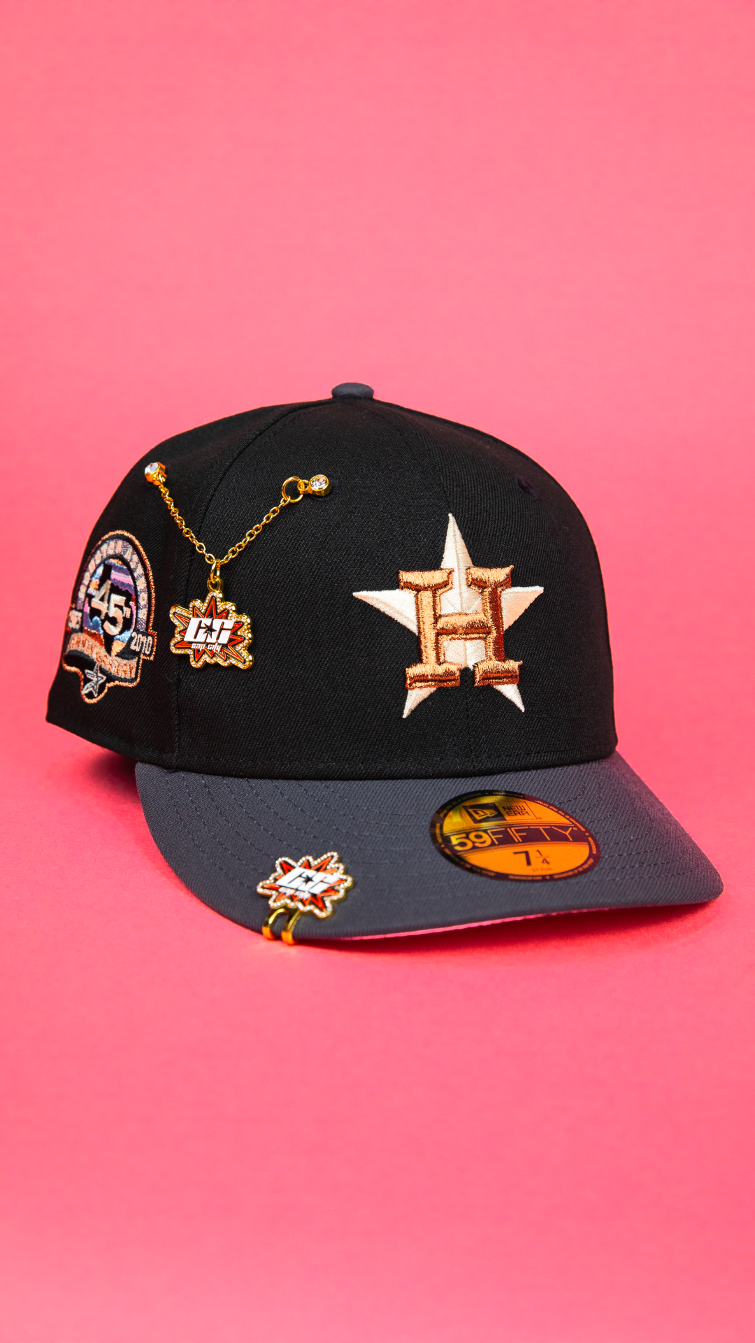 NEW ERA EXCLUSIVE 59FIFTY BLACK/ GREY HOUSTON ASTROS W/ 45TH ANNIVERSARY SIDE PATCH