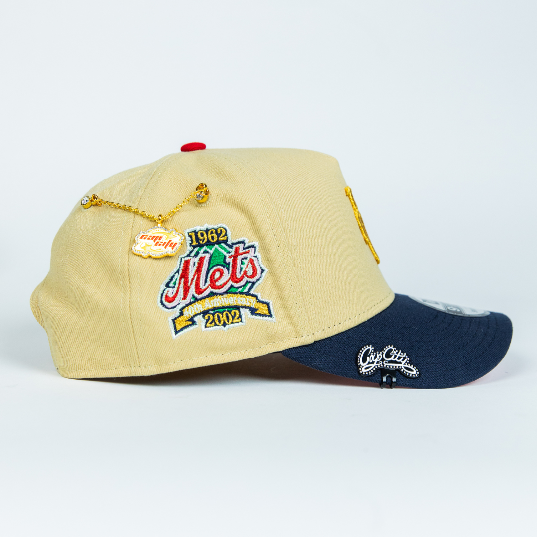 NEW ERA 9FIFTY A-FRAME VEGAS GOLD/ NAVY NEW YORK METS SNAPBACK W/ 40TH ANNIVERSARY SIDE PATCH