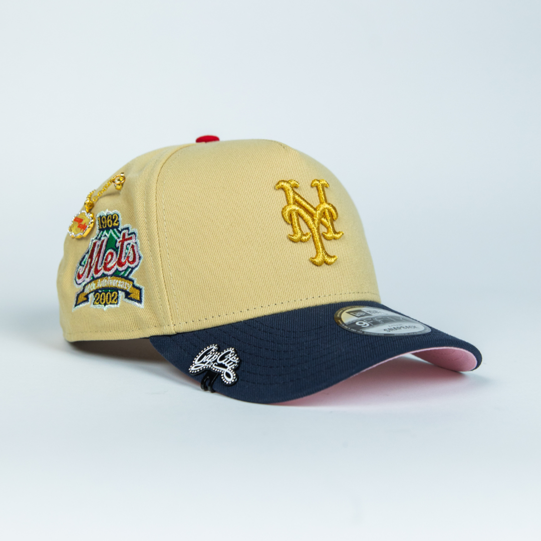 NEW ERA 9FIFTY A-FRAME VEGAS GOLD/ NAVY NEW YORK METS SNAPBACK W/ 40TH ANNIVERSARY SIDE PATCH