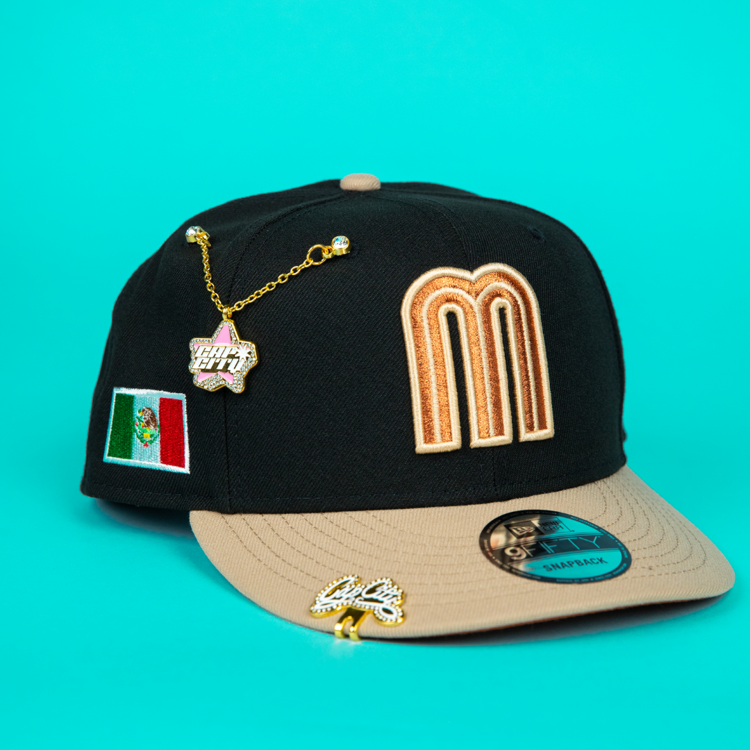 NEW ERA 9FIFTY BLACK/ BEIGE MEXICO WBC SNAPBACK W/ MEXICO FLAG SIDE PATCH