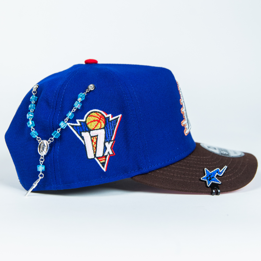NEW ERA 9FIFTY A-FRAME BLUE/ BROWN LOS ANGELES LAKERS SNAPBACK W/ 17X CHAMPIONS SIDE PATCH
