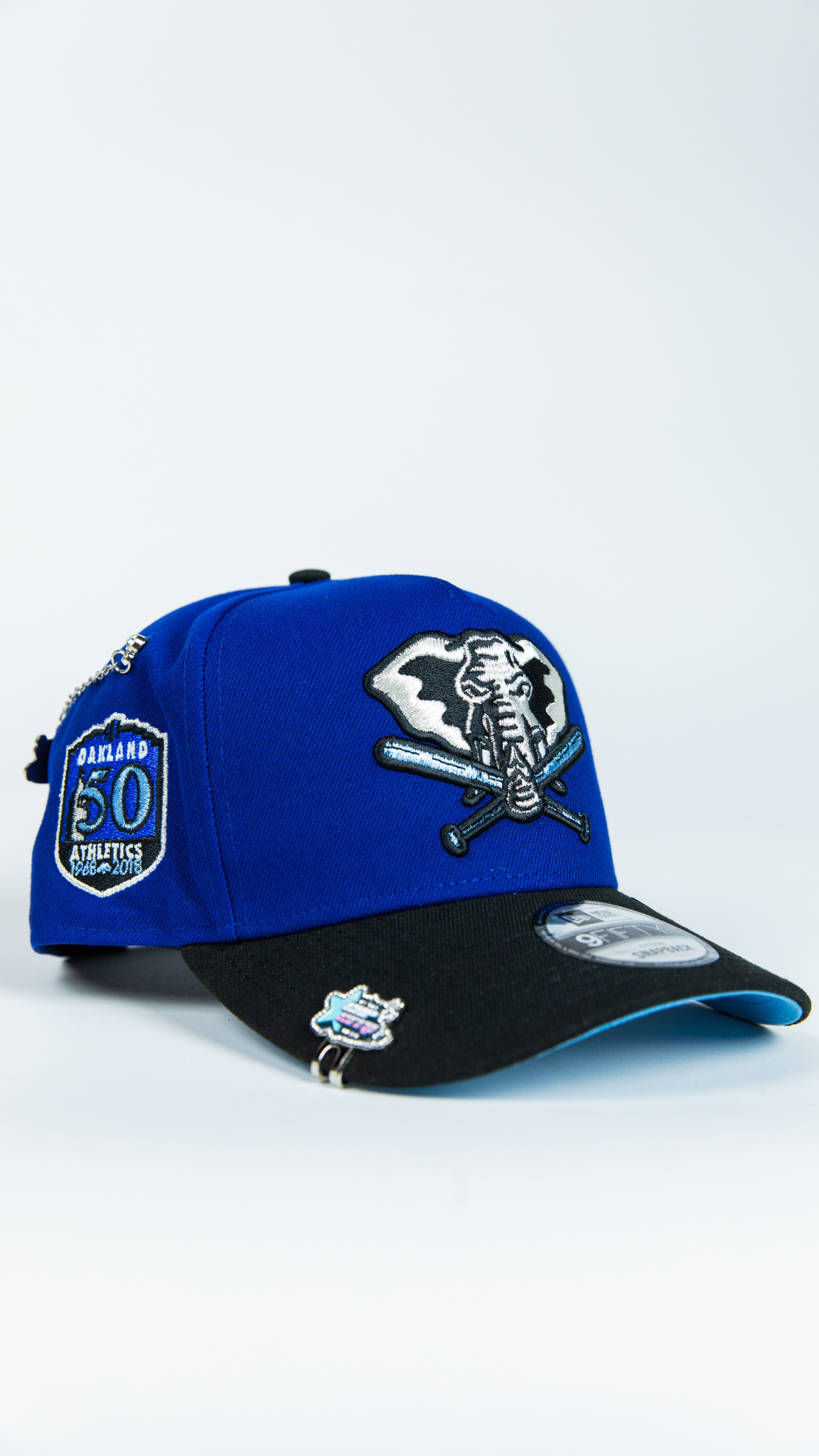 NEW ERA 9FIFTY A-FRAME DARK BLUE/ BLACK OAKLAND A'S W/ 50TH ANNIVERSARY SIDE PATCH