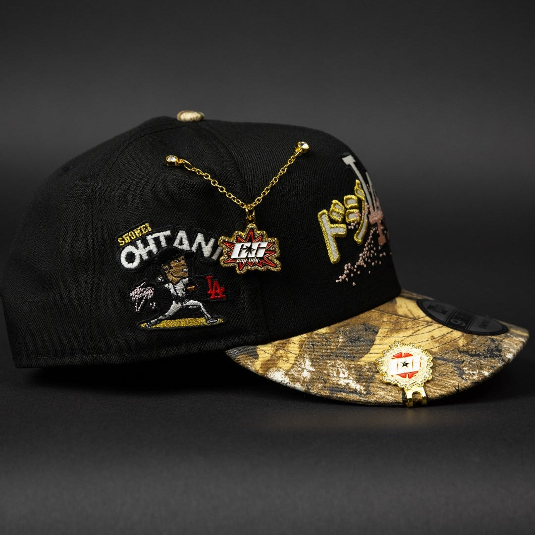 NEW ERA EXCLUSIVE 9FIFTY BLACK LOS ANGELES DODGERS SNAPBACK W/ JAPANESE PINK BLOSSOM + 'SHOHEI OHTANI" SIDE PATCH