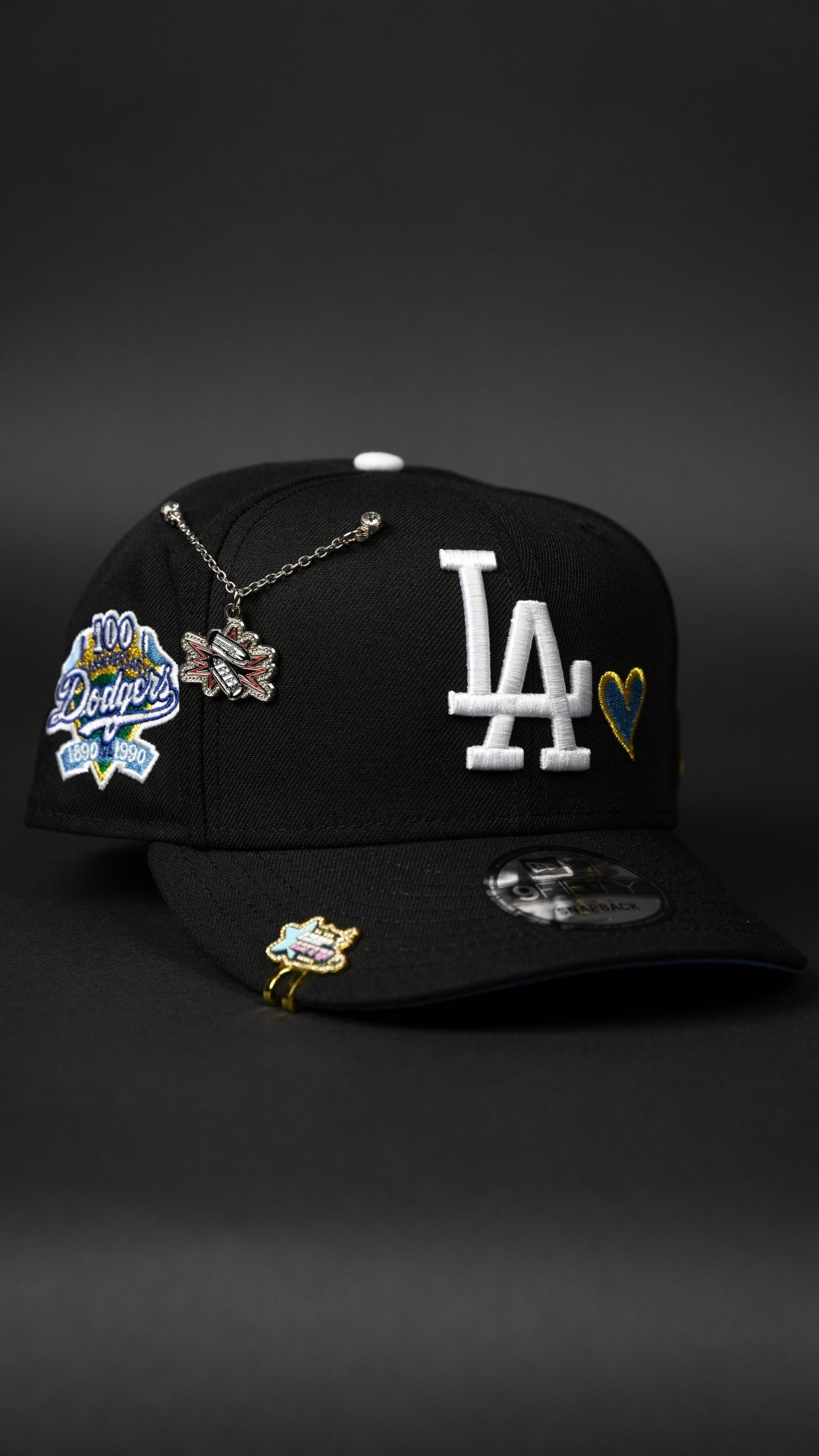 NEW ERA EXCLUSIVE 9FIFTY BACK LOS ANGELES DODGERS SNAPBACK W/ ICY HEART + 100TH ANNIVERSARY SIDE PATCH