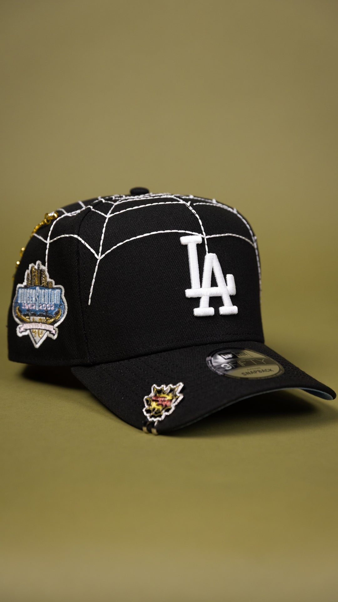 NEW ERA EXCLUSIVE 9FIFTY A-FRAME BLACK LOS ANGELES DODGERS SNAPBACK W/ SPIDER WEB + 40TH ANNIVERSARY SIDE PATCH