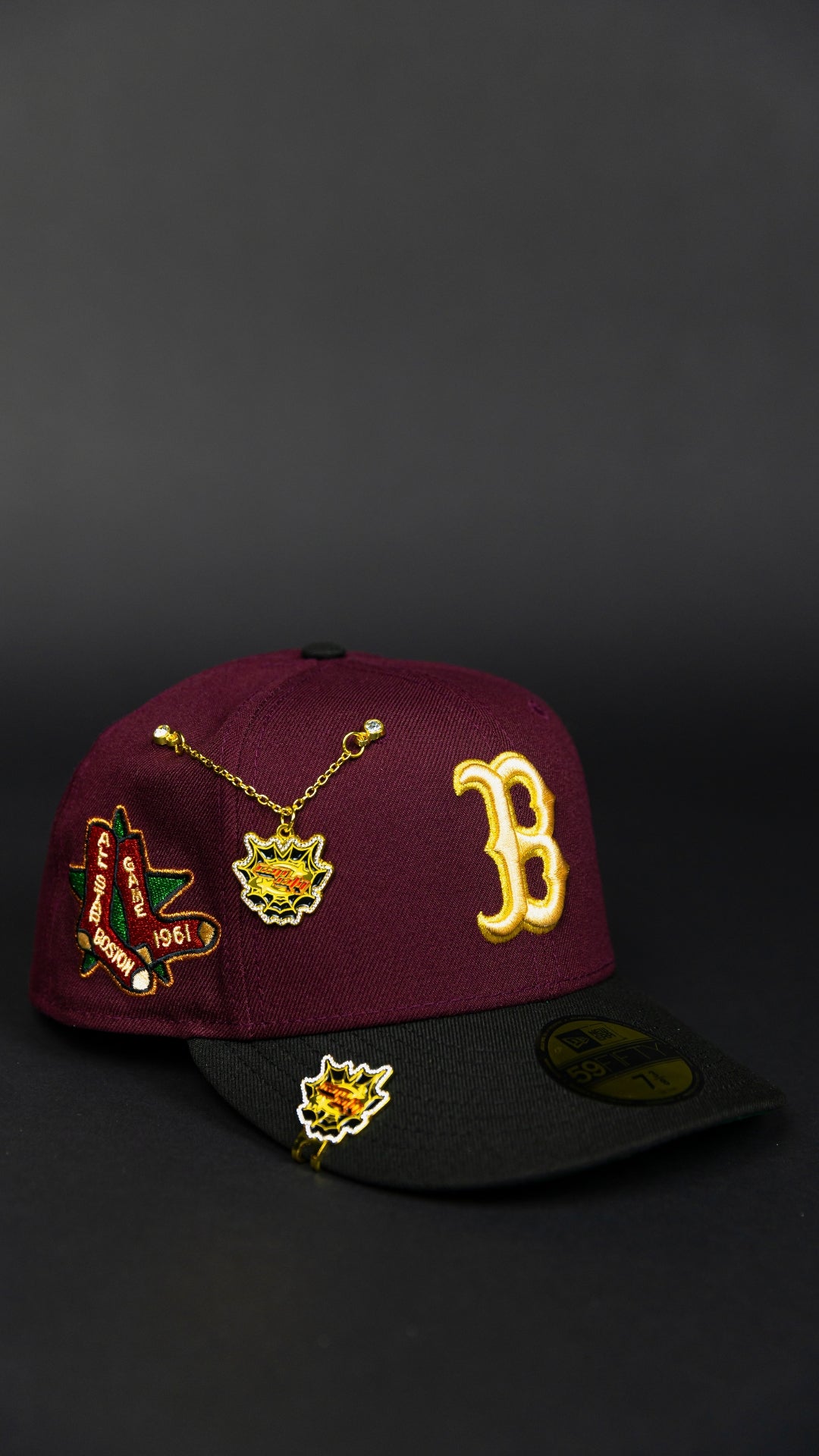 NEW ERA EXCLUSIVE 59FIFTY BURGUNDY/ BLACK BOSTON RED SOX W/ 1961 ALL STAR GAME SIDE PATCH