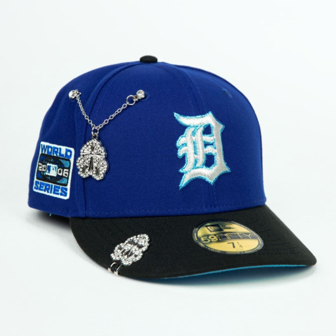 NEW ERA EXCLUSIVE 59FIFTY DARK BLUE/ BLACK DETROIT TIGERS W/ 2006 WORLD SERIES SIDE PATCH