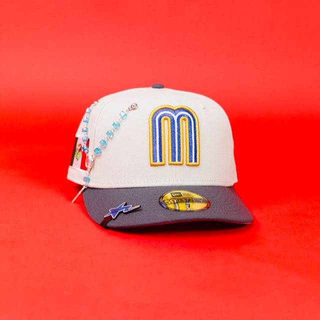 NEW ERA EXCLUSIVE 59FIFTY STONE GREY/ GREY MEXICO 2025 WORLD BASEBALL CLASSIC W/ MEXICO FALG SIDE PATCH