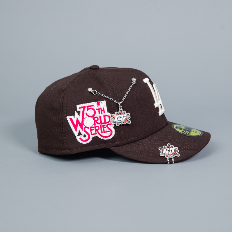 NEW ERA EXCLUSIVE 59FIFTY DARK BROWN LOS ANGELES DODGERS W/ 75TH WORLD SERIES SIDE PATCH