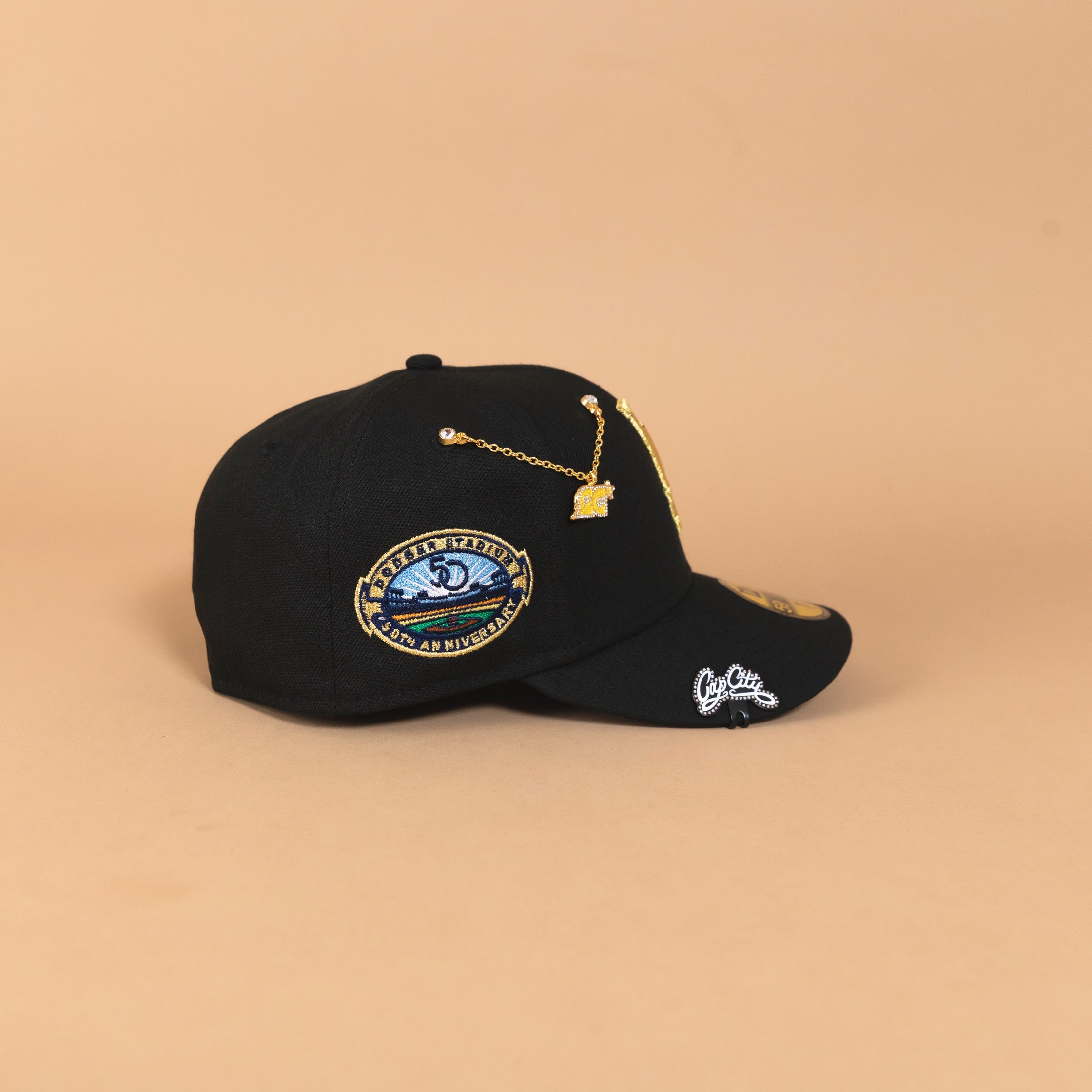 NEW ERA EXCLUSIVE 59FIFTY BLACK LOS ANGELES DODGERS W/ ICY HEART + 50TH ANNIVERSARY SIDE PATCH