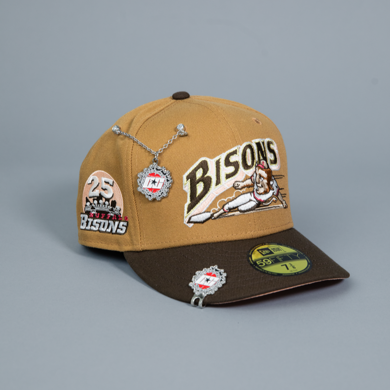NEW ERA EXCLUSIVE 59FIFTY TAN/WALNUT BUFFALO BISONS W/ 25TH ANNIVERSARY PATCH