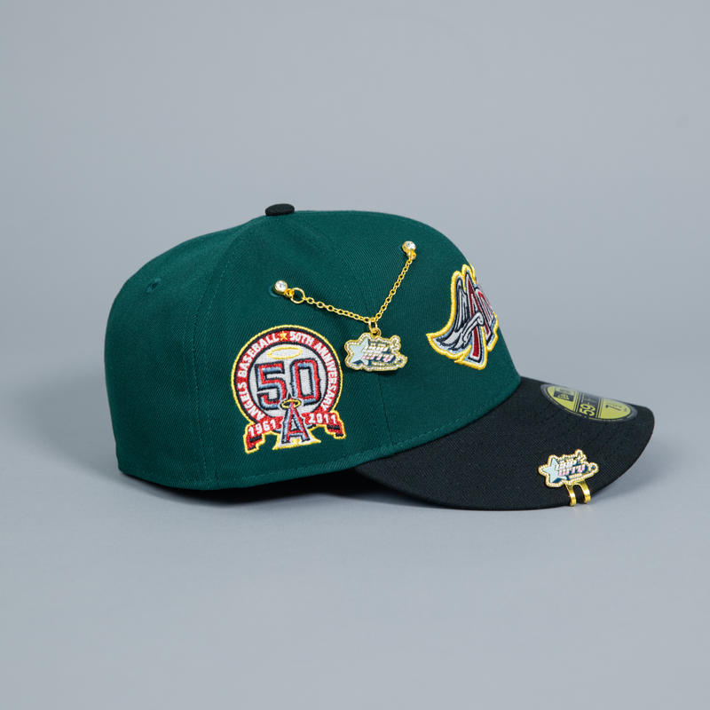NEW ERA 59FIFTY EMERALD GREEN/ BLACK ANAHEIM ANGELS SCRIPT W/ 50TH ANNIVERSARY SIDE PATCH