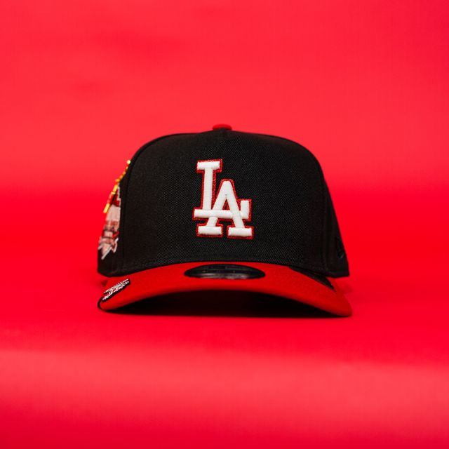 NEW ERA EXCLUSIVE 9FIFTY A-FRAME BLACK/ RED LOS ANGELES DODGERS SNAPBACK W/ 40TH ANNIVERSARY SIDE PATCH