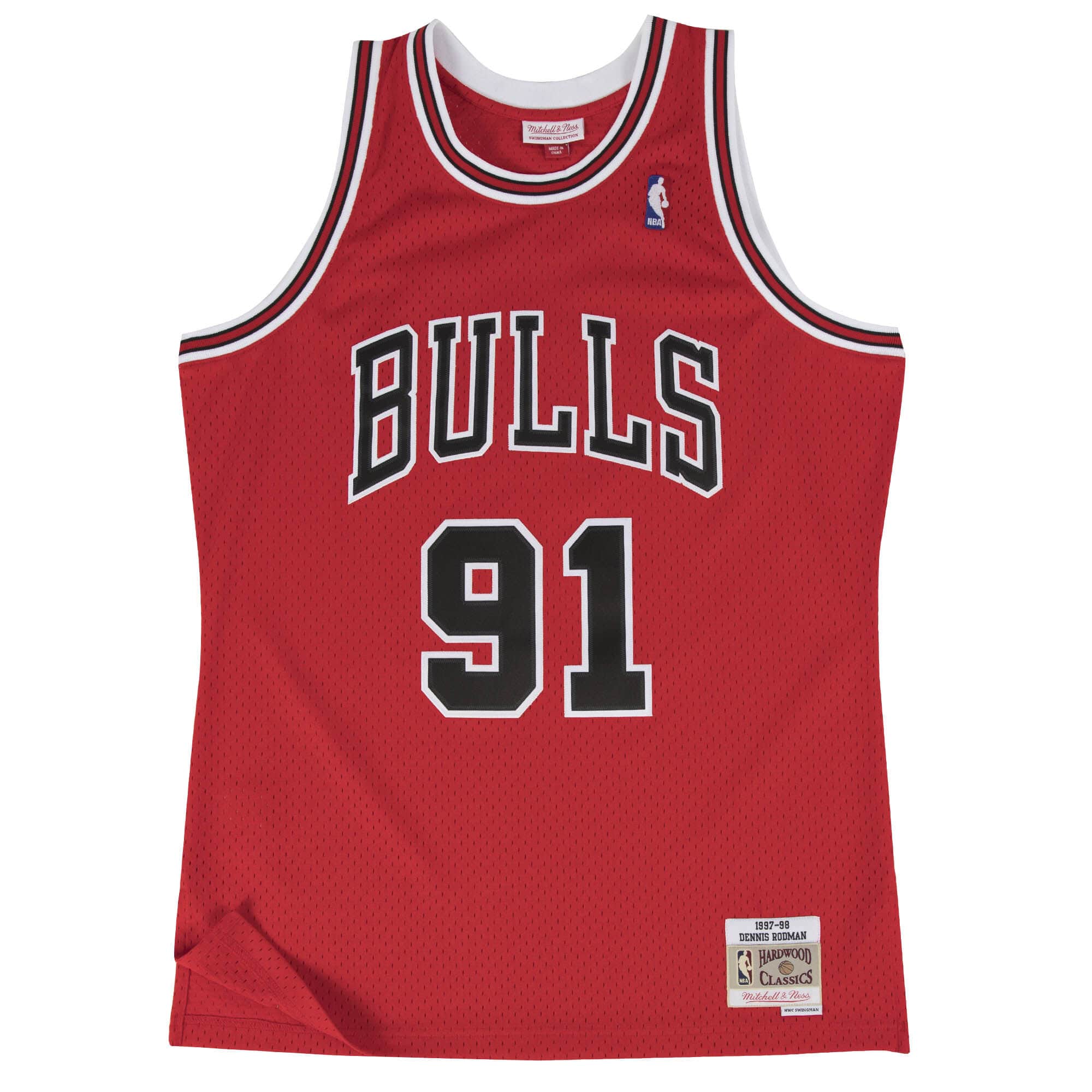 MITCHELL & NESS RED NBA CHICAGO BULLS ROAD 1997-98 DENNIS RODMAN SWINGMAN JERSEY