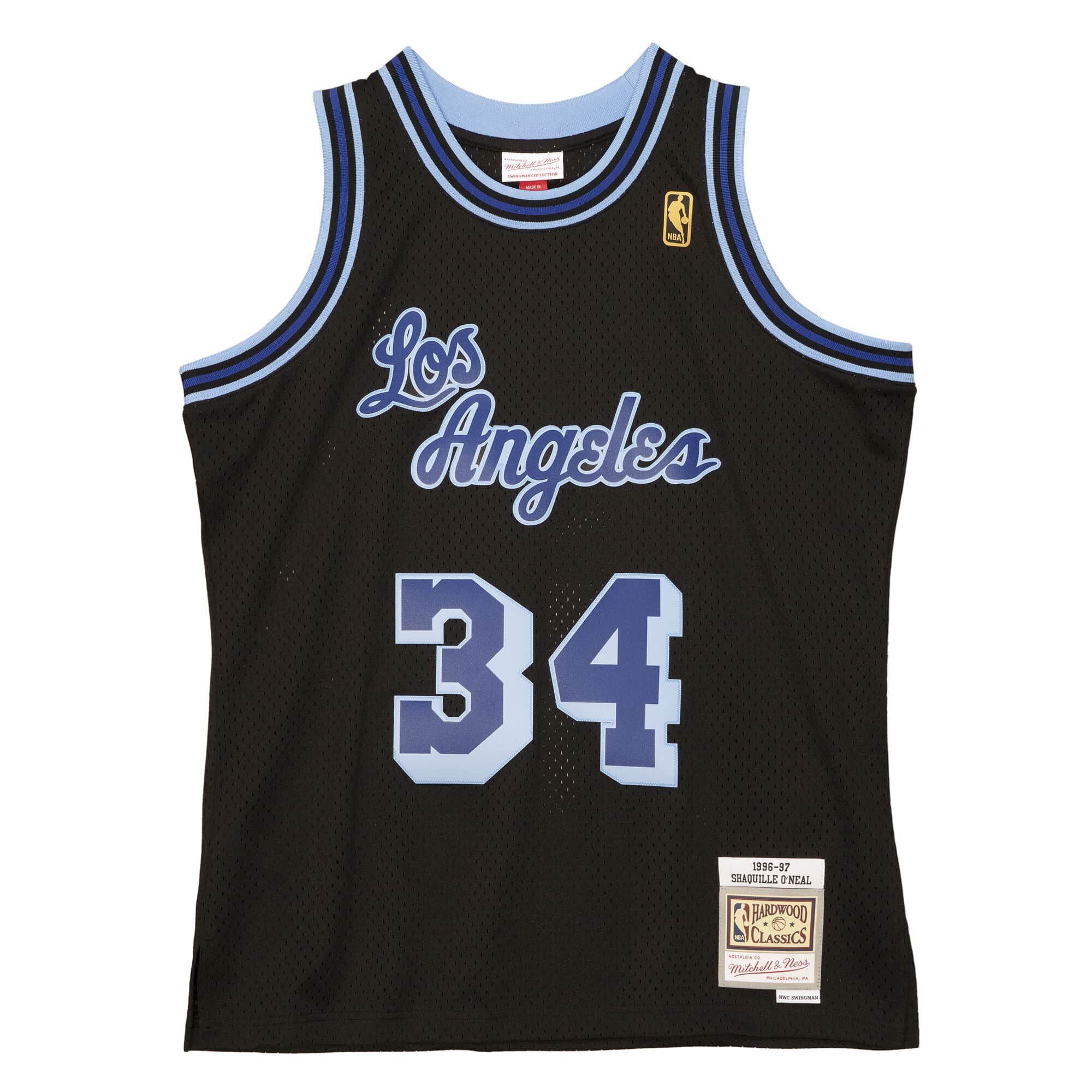 MITCHELL & NESS BLACK/BLUE NBA LOS ANGELES LAKERS 1996-97 SHAQUILLE O'NEAL SWINGMAN JERSEY