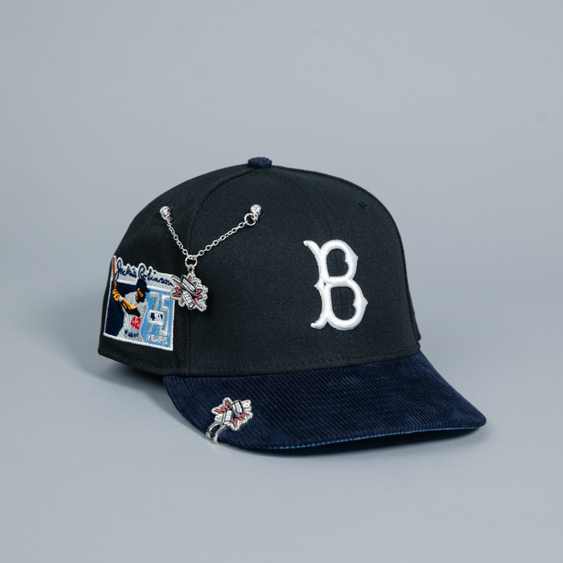 NEW ERA EXCLUSIVE 59FIFTY BLACK/ NAVY CORDUROY BROOKLYN DODGERS W/ "JACKIE ROBINSON" SIDE PATCH