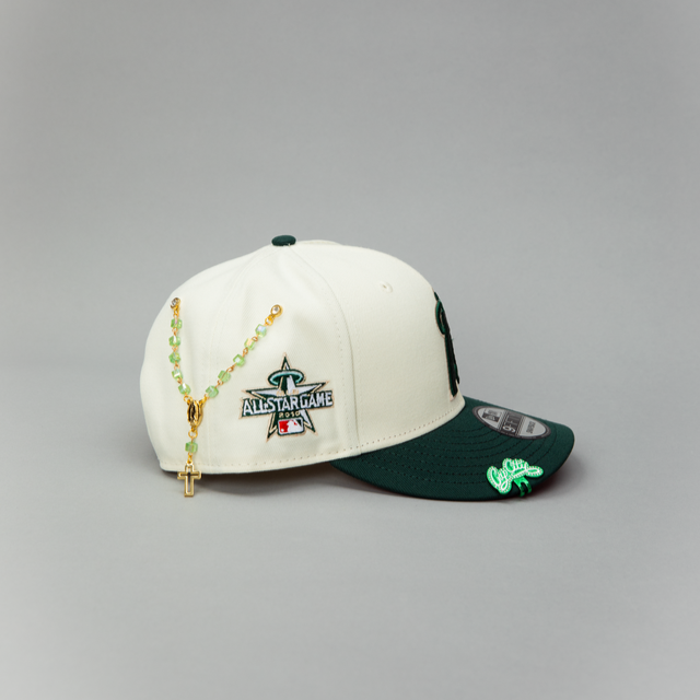 NEW ERA EXCLUSIVE 9FIFTY CHROME/ FOREST GREEN ANAHEIM ANGELS SNAPBACK W/ 2010 ALL STAR GAME PATCH