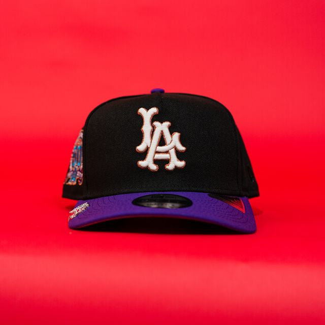 NEW ERA 9FIFTY A-FRAME BLACK/ PURPLE LOS ANGELES ANGELS SNAPBACK W/ 50TH ANNIVERSARY SIDE PATCH