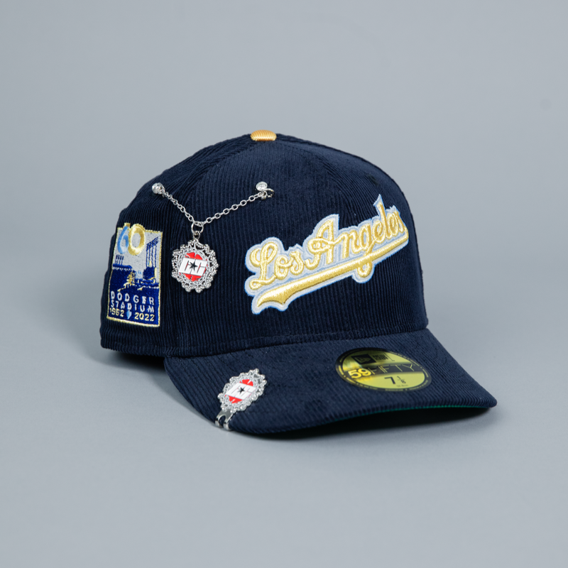 NEW ERA EXCLUSIVE 59FIFTY NAVY CORDUROY LOS ANGELES DODGERS SCRIPT W/ DDOGER STADIUM SIDE PATCH